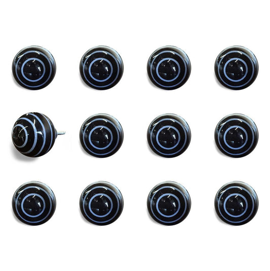 Set of Twelve Blue And Black Ceramic Drawer Pull Knobs