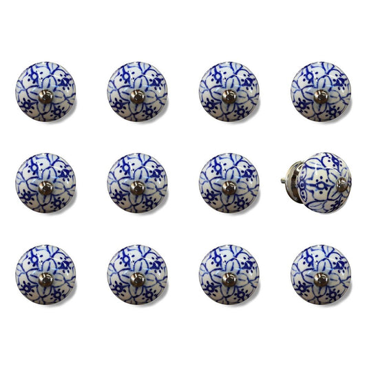 Set of Twelve Blue And White Ceramic Drawer Pull Knobs