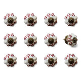 Set of Twelve Burgundy White And Copper Floral Ceramic Drawer Pull Knobs