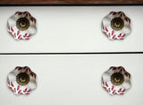 Set of Twelve Burgundy White And Copper Floral Ceramic Drawer Pull Knobs
