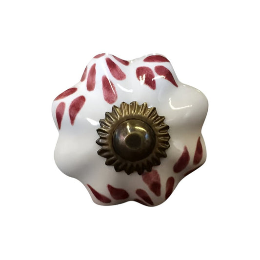 Set of Twelve Burgundy White And Copper Floral Ceramic Drawer Pull Knobs