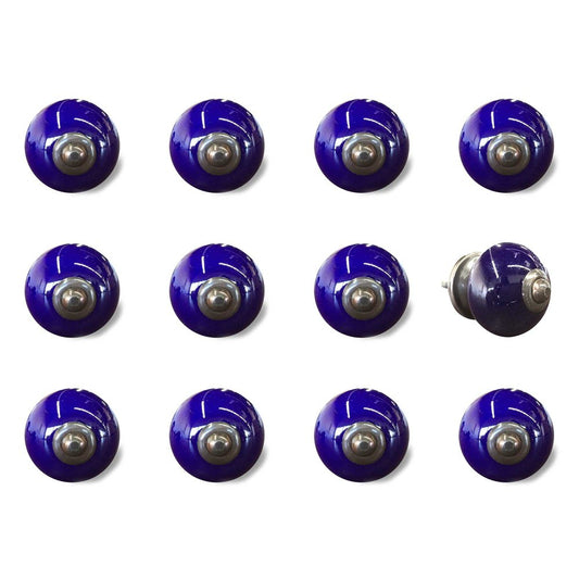 Set of Twelve Navy Blue Ceramic Drawer Pull Knobs