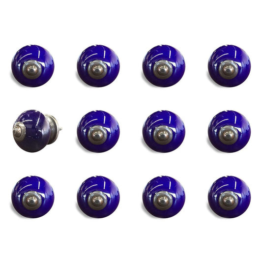 Set of Twelve Navy Blue Ceramic Drawer Pull Knobs