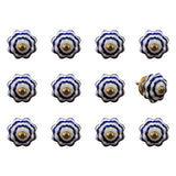 Set of Twelve Blue White And Copper Floral Ceramic Drawer Pull Knobs