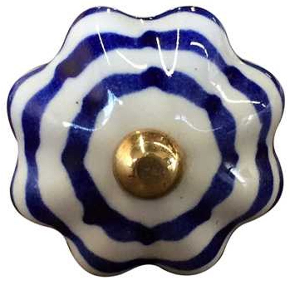 Set of Twelve Blue White And Copper Floral Ceramic Drawer Pull Knobs