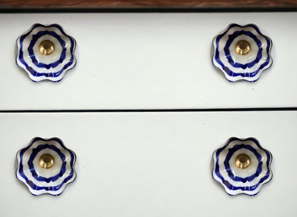 Set of Twelve Blue White And Copper Floral Ceramic Drawer Pull Knobs