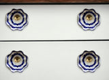 Set of Twelve Blue White And Copper Floral Ceramic Drawer Pull Knobs
