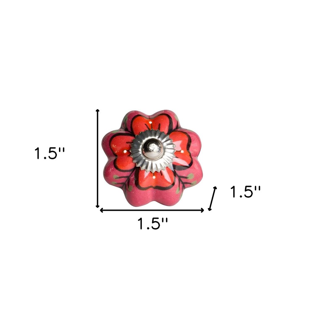 Set of Eight Pink And White Ceramic Drawer Pull Knobs