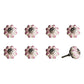 Set of Eight Pink And White Ceramic Drawer Pull Knobs