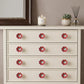 Set of Twelve Red Pink And Green Floral Ceramic Drawer Pull Knobs