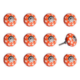 Set of Twelve Orange White And Silver Floral Ceramic Drawer Pull Knobs