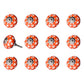 Set of Twelve Orange White And Silver Floral Ceramic Drawer Pull Knobs