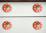 Set of Twelve Orange White And Silver Floral Ceramic Drawer Pull Knobs