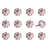 Set of Twelve Pink White And Burgundy Floral Ceramic Drawer Pull Knobs
