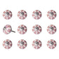 Set of Twelve Pink White And Burgundy Floral Ceramic Drawer Pull Knobs
