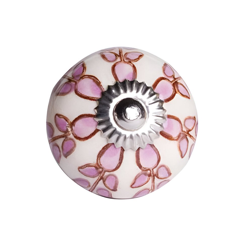 Set of Twelve Pink White And Burgundy Floral Ceramic Drawer Pull Knobs