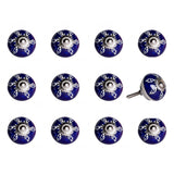 Set of Twelve Blue And White Geometric Ceramic Drawer Pull Knobs