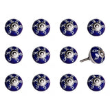 Set of Twelve Blue And White Geometric Ceramic Drawer Pull Knobs