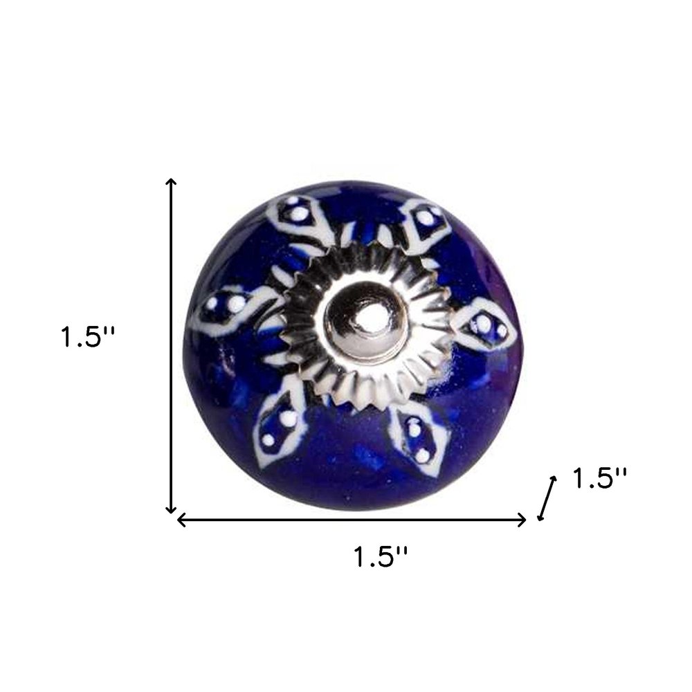 Set of Twelve Blue And White Geometric Ceramic Drawer Pull Knobs