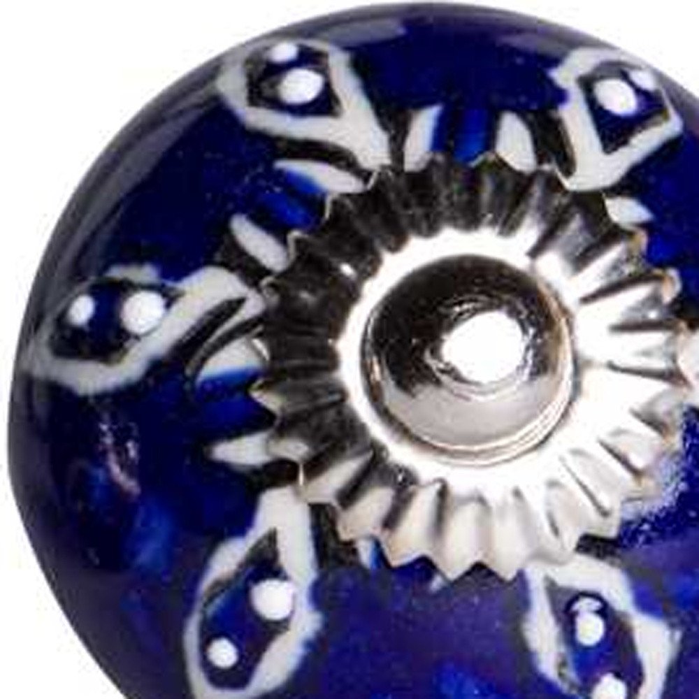 Set of Twelve Blue And White Geometric Ceramic Drawer Pull Knobs