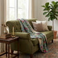 50" X 70" Green and Red Kantha Cotton Damask Throw Blanket with Embroidery