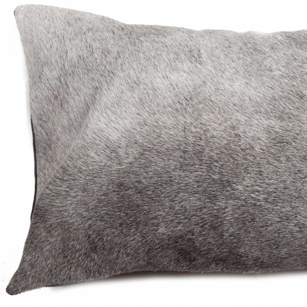 12" X 20" Gray Cowhide Pillow