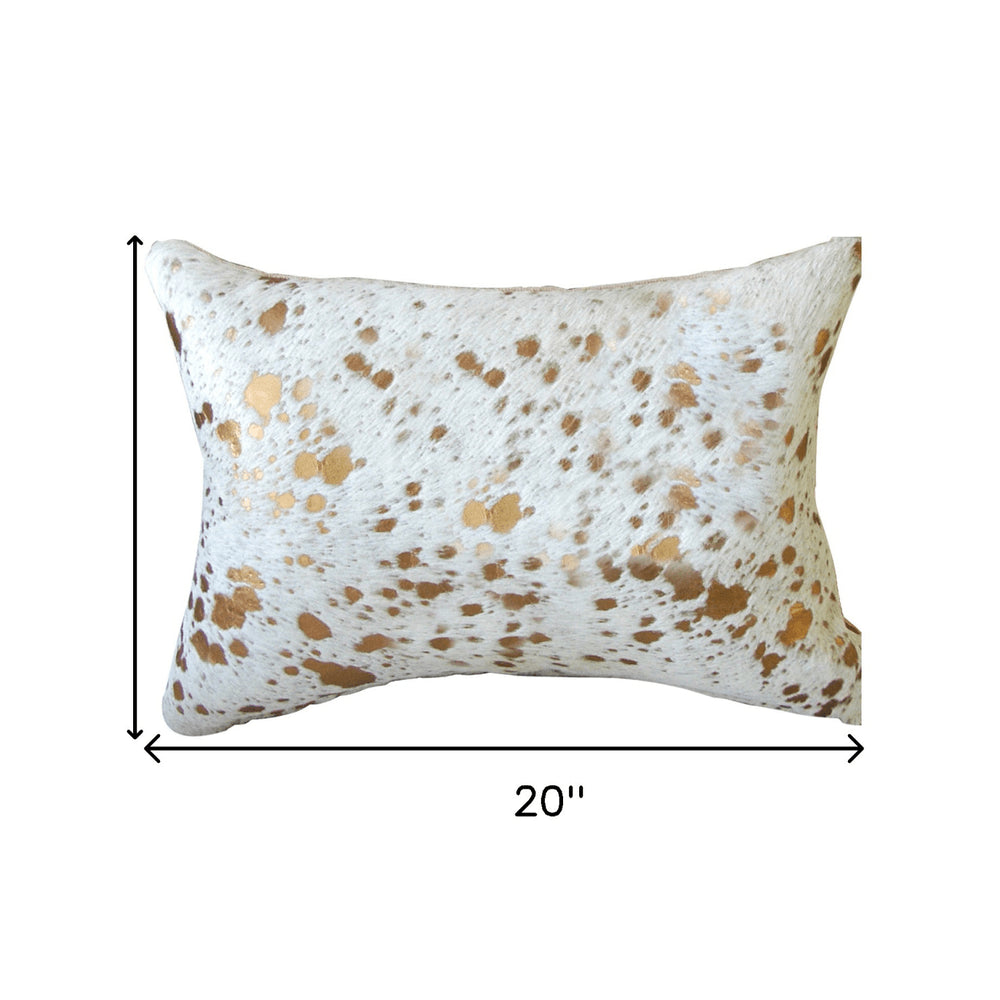 12" X 20" NATURAL & GOLD Cowhide Throw Pillow