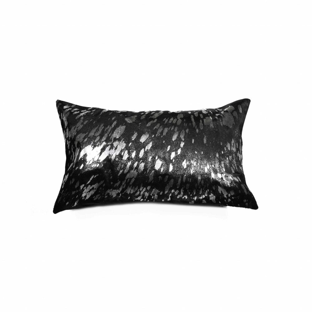 12" X 20" Gray Cowhide Throw Pillow
