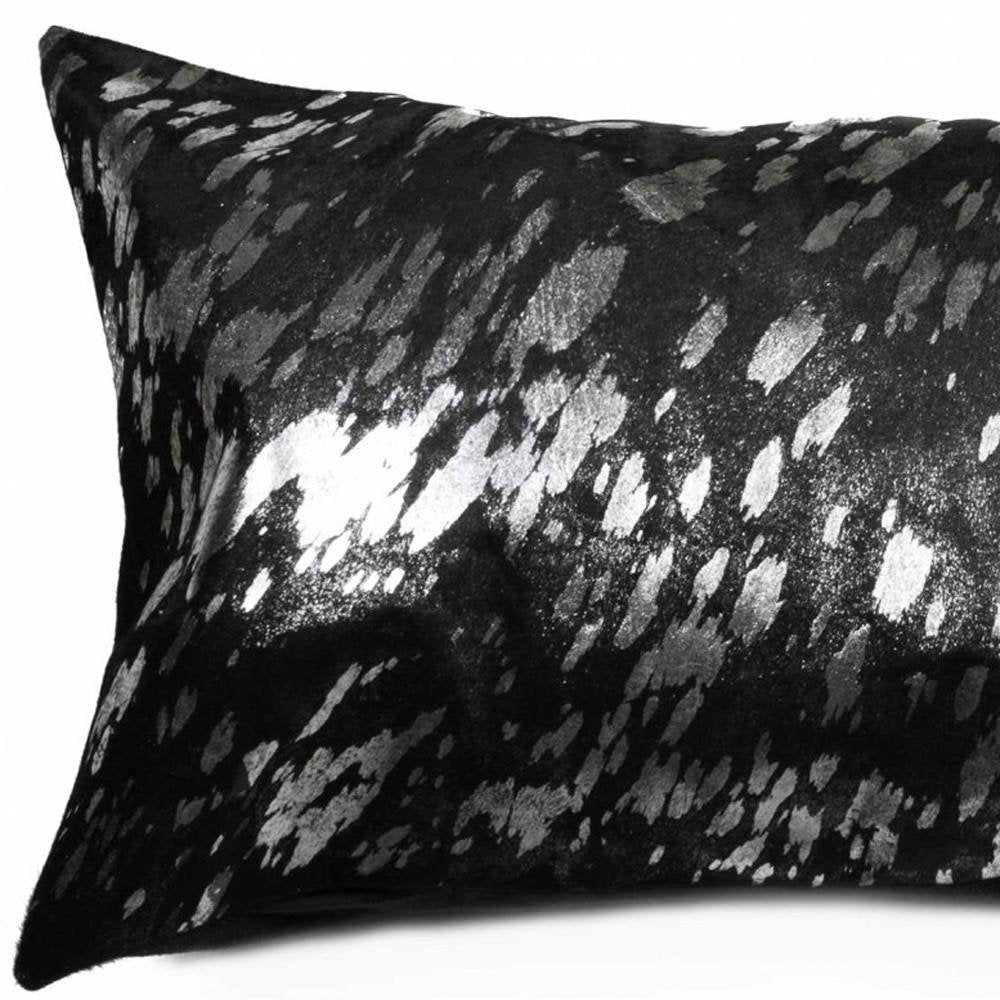 12" X 20" Gray Cowhide Throw Pillow