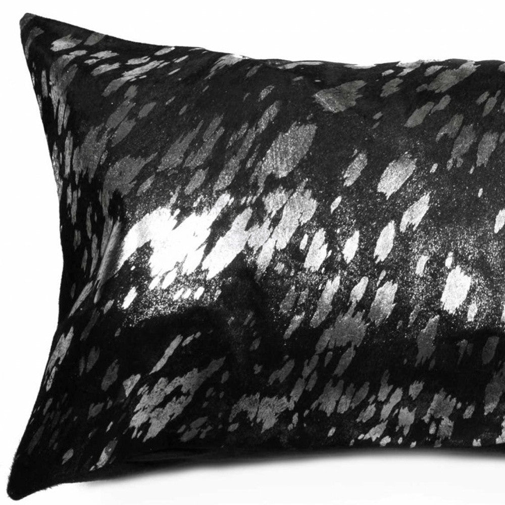 12" X 20" Gray Cowhide Throw Pillow