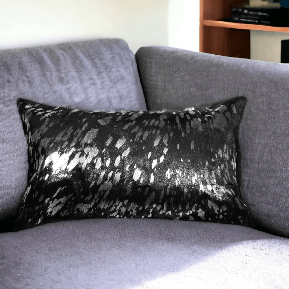 12" X 20" Gray Cowhide Throw Pillow