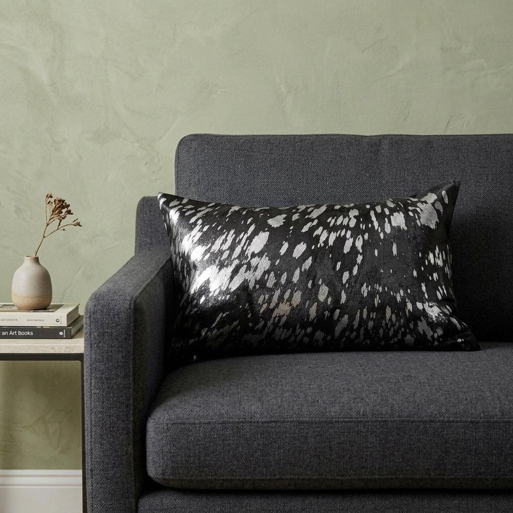 12" X 20" Gray Cowhide Throw Pillow