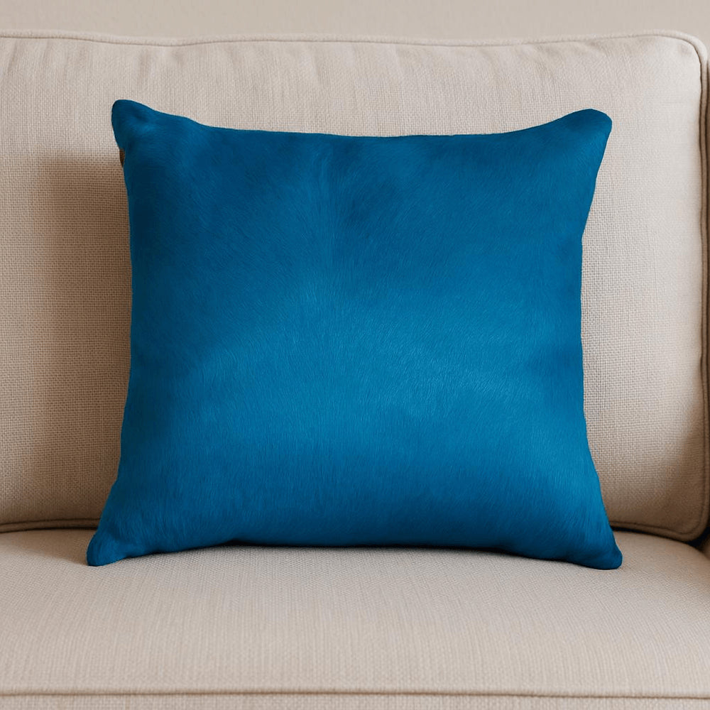 18" Blue Cowhide Throw Pillow