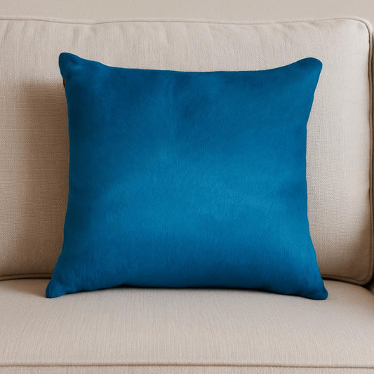 18" Blue Cowhide Throw Pillow