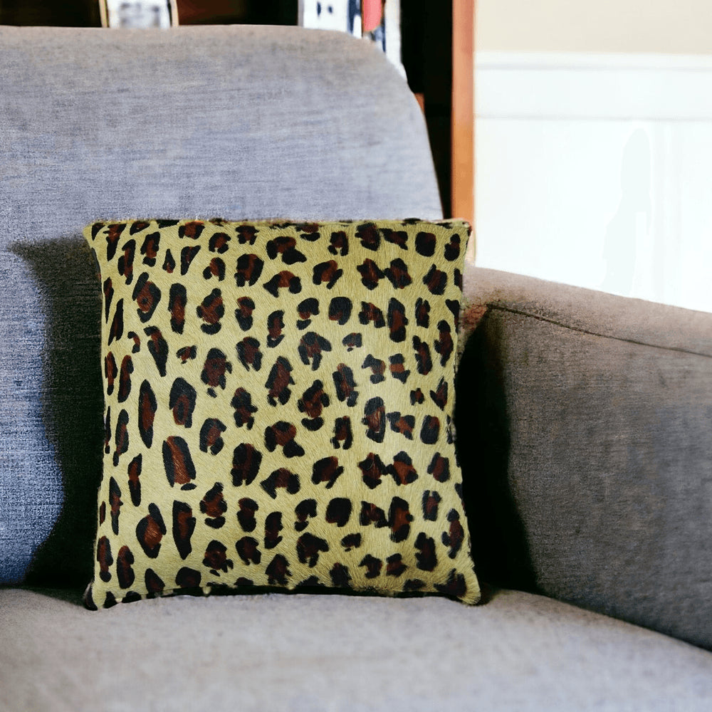 18" Black and Orange Cowhide Throw Pillow