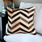18" Brown Black and White Chevron Cowhide Throw Pillow