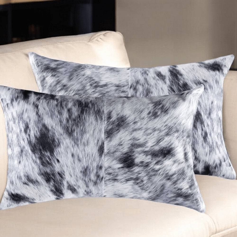 Set of Two 12" X 20" Black Cowhide Throw Pillows
