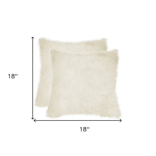 Set of Two 18" Natural Sheepskin Throw Pillows