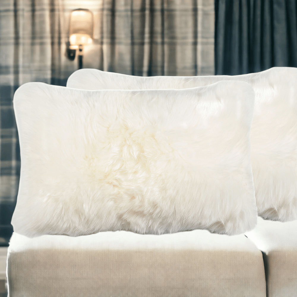 Set of Two 12" X 20" Natural Cowhide Throw Pillow