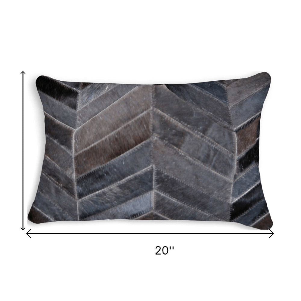 12" X 20" Black Cowhide Throw Pillow