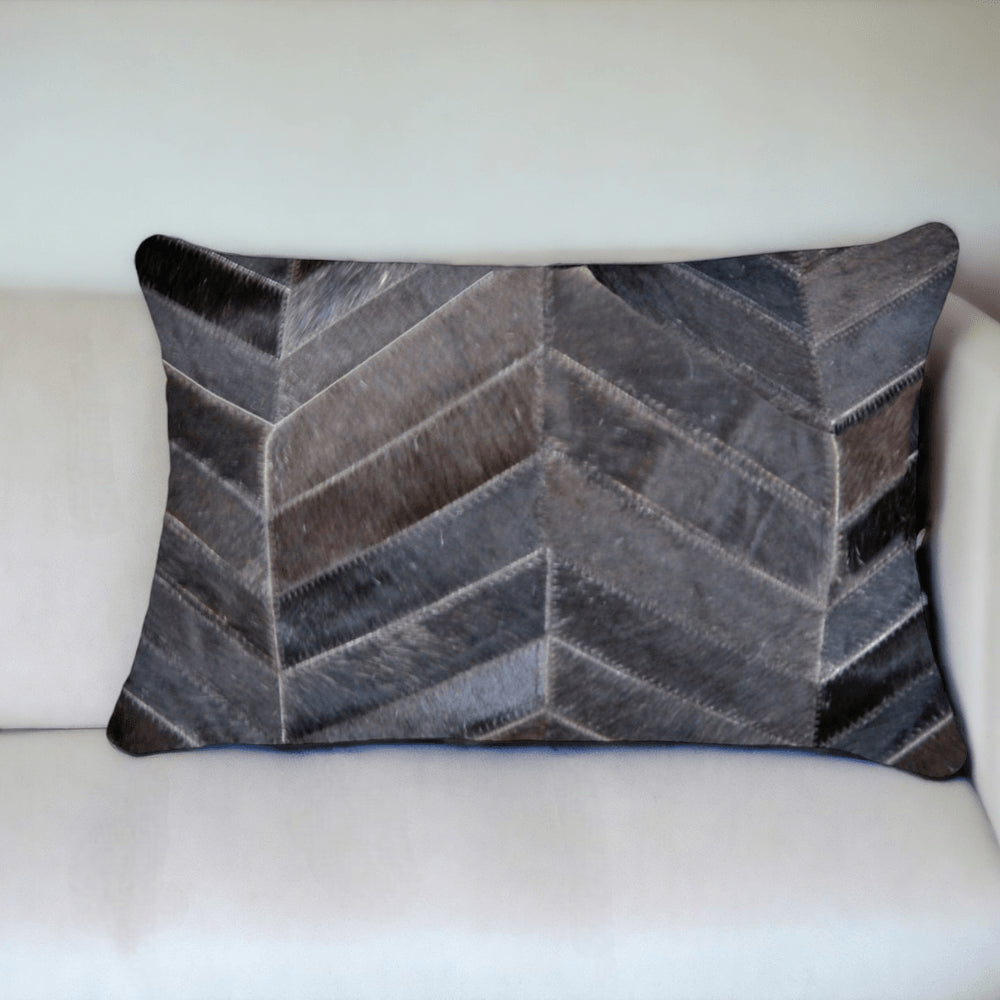 12" X 20" Black Cowhide Throw Pillow