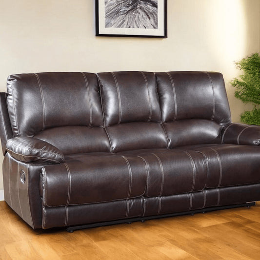 89" Brown Microfiber Reclining Sofa With Black Legs