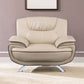 47" Beige And Silver Leather Match Club Chair