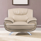 47" Beige And Silver Leather Match Club Chair