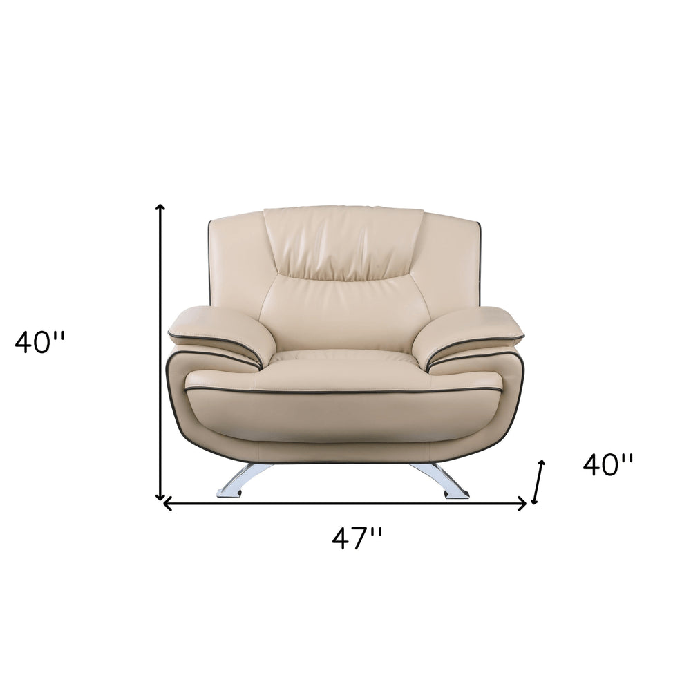47" Beige And Silver Leather Match Club Chair