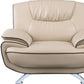 47" Beige And Silver Leather Match Club Chair