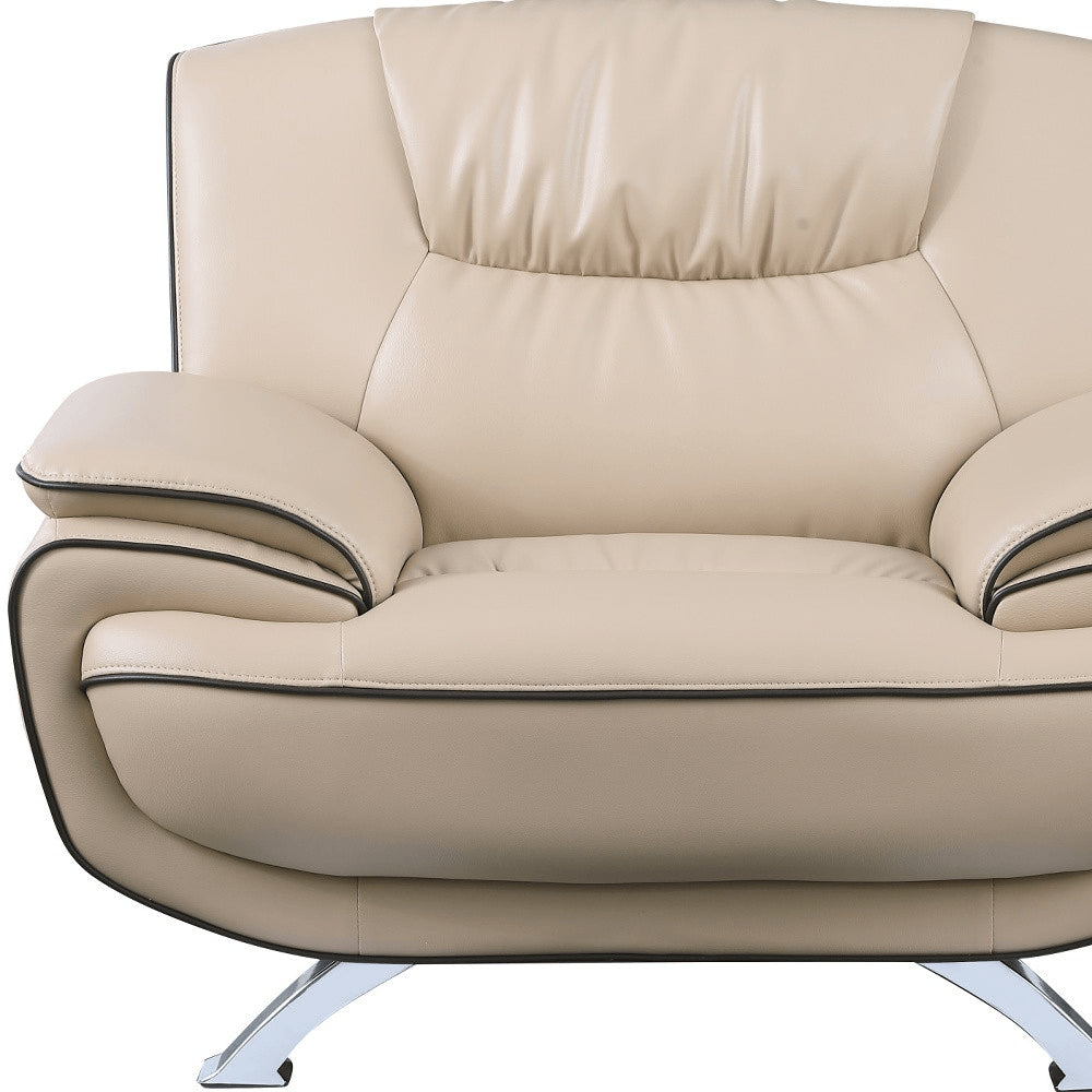47" Beige And Silver Leather Match Club Chair