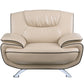 47" Beige And Silver Leather Match Club Chair