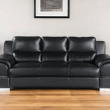 85" Black Leather Sofa With Silver Legs