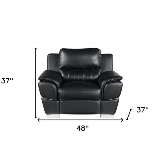 48" Black And Silver Leather Match Club Chair